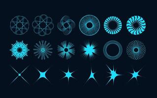 Futuristic abstract elements set. Collection of y2k shapes for nostalgic design. Group of sparkles and different figures. Vector illustration.