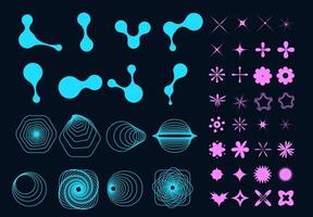 Futuristic abstract elements set. Collection of y2k shapes for nostalgic design. Vector illustration.