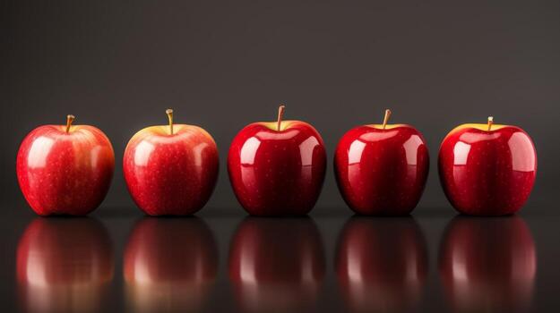 AI generated Shiny apples in a row, fresh, healthy simplicity photo