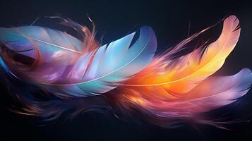 AI generated Floating colorful feathers, light, ethereal beauty photo