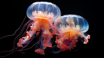 AI generated Luminous jellyfish underwater, serene, glowing beauty photo