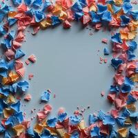 ai generado rosado y azul papel picado en un rosado antecedentes foto