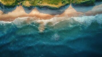 AI generated Aerial View of Beach and Ocean photo