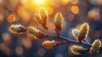 AI generated Close Up of a Tree Branch With Buds photo