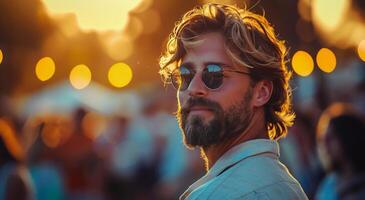AI generated Man With Beard and Sunglasses Looking Into Distance photo