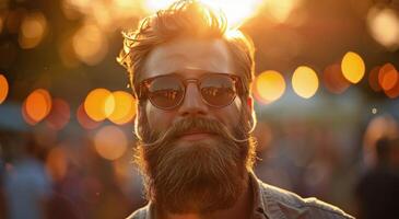 ai generado hombre con barba vistiendo Gafas de sol foto