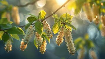 AI generated Close Up of Tree Branch With Flowers photo