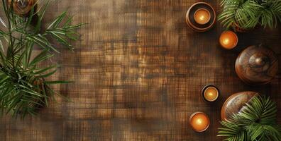 AI generated Wooden Floor With Potted Plants photo