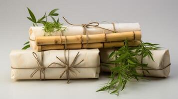 AI generated Recyclable paper and bamboo packaging, zero waste theme photo