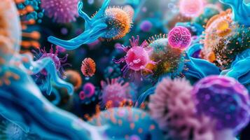 AI generated Bio art depiction of a microorganism colony in vibrant colors photo