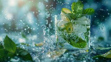 AI generated A refreshing mojito cocktail with mint and a splash of soda photo