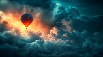 AI generated A balloon gently ascending through a break in stormy clouds photo
