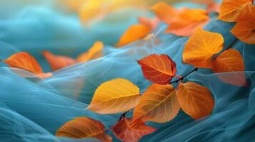 AI generated Leaves on Blue Cloth photo