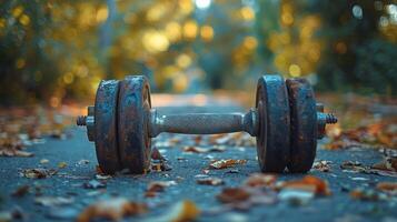 AI generated Pair of Dumbbells on the Ground photo