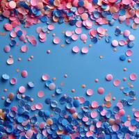 AI generated Pink and Blue Confetti on a Pink Background photo