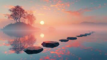 AI generated Stack of Rocks Balanced on Body of Water photo