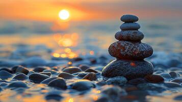 AI generated Stack of Rocks Balanced on Body of Water photo
