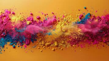 AI generated Colorful Powder Sprinkled on Yellow Background photo
