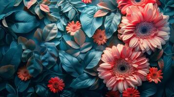 AI generated Cluster of Flowers Adorning a Wall photo