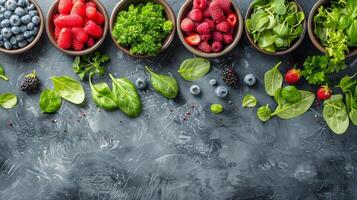 ai generado clasificado frutas y vegetales en bochas foto