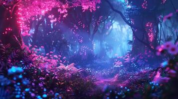 AI generated Cybernetic forest with digital flora and neon wildlife, photo