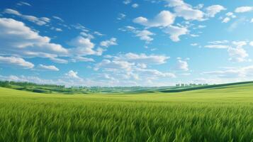 AI generated Wide grass plains stretching towards a horizon under a clear sky photo