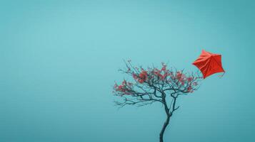 AI generated Bright kite stuck in a bare tree, symbolizing lost freedom photo