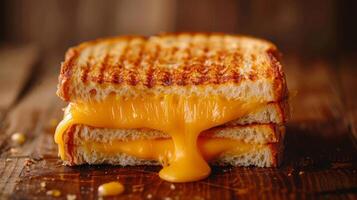 AI generated A gourmet grilled cheese sandwich with cheese oozing out photo