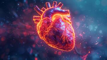 AI generated 3D rendering of a heart composed of vibrant, pulsating data streams photo