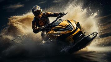 AI generated Jet skier performing a high-speed turn, spray of excitement photo