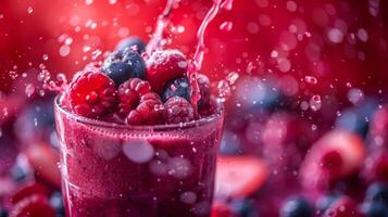 AI generated A vibrant splash of assorted berries being blended into a smoothie photo