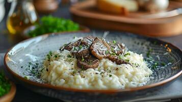 AI generated A gourmet plate of truffle risotto with a sprinkle of Parmesan photo