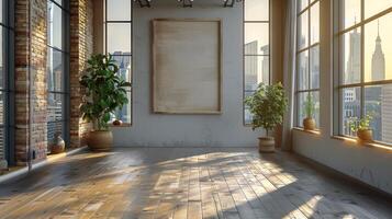 AI generated Empty Room With Windows and Pictures on Wall photo