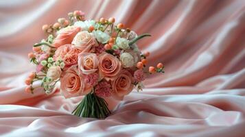 AI generated Close Up of Wedding Ring in Bouquet of Flowers photo