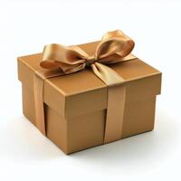 ai generado marrón regalo caja con oro arco foto