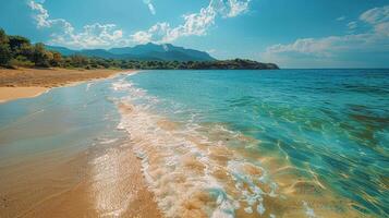 AI generated Sandy Beach With Waves Rolling In photo