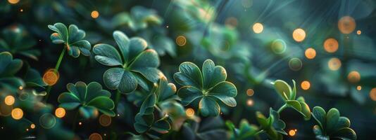 AI generated Four Leaf Clovers on Lush Green Field photo