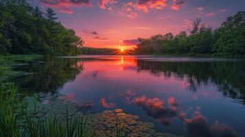 AI generated Sun Setting Over Water in a Lake photo