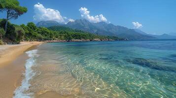 AI generated Sandy Beach With Waves Rolling In photo