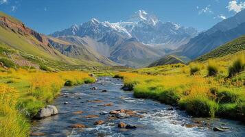 AI generated Stream Flowing Through Lush Green Valley photo