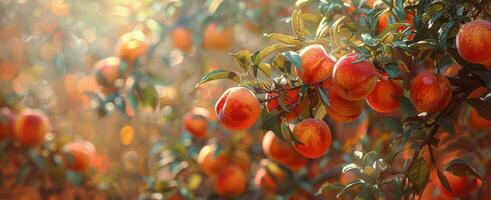 AI generated Tree Filled With Ripe Peaches photo