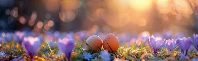 AI generated Two Eggs in Field of Flowers photo