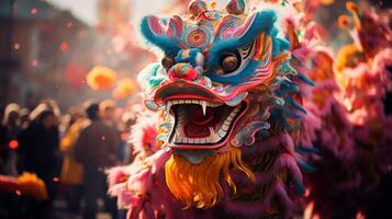 AI generated Chinese New Year dragon dance, colorful and dynamic photo