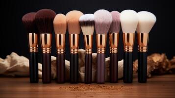 AI generated Detailed view of premium cosmetic brushes with soft bristles, beauty essentials photo