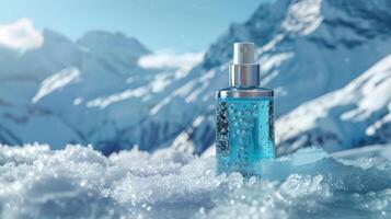 AI generated Skin detox serum elements merging with a pristine, untouched snowscape photo