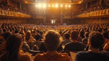 AI generated Crowd of People Sitting in Front of Stage photo