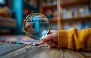 AI generated Child Playing With a Magnifying Glass photo