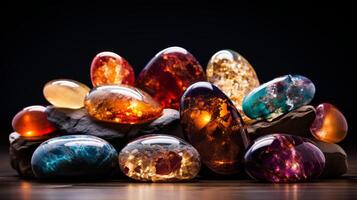 AI generated Glossy gemstones, radiant, natural jewels photo