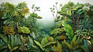 AI generated Realistic paper cut rainforest, biodiversity, lush greenery photo
