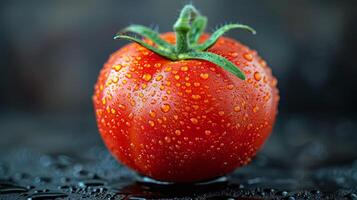 AI generated Water-Droplets Covered Tomato Close-Up photo